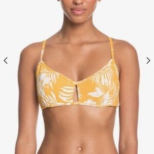 Roxy Yellow Floral Bikini Top, Size Large/D cup NWT